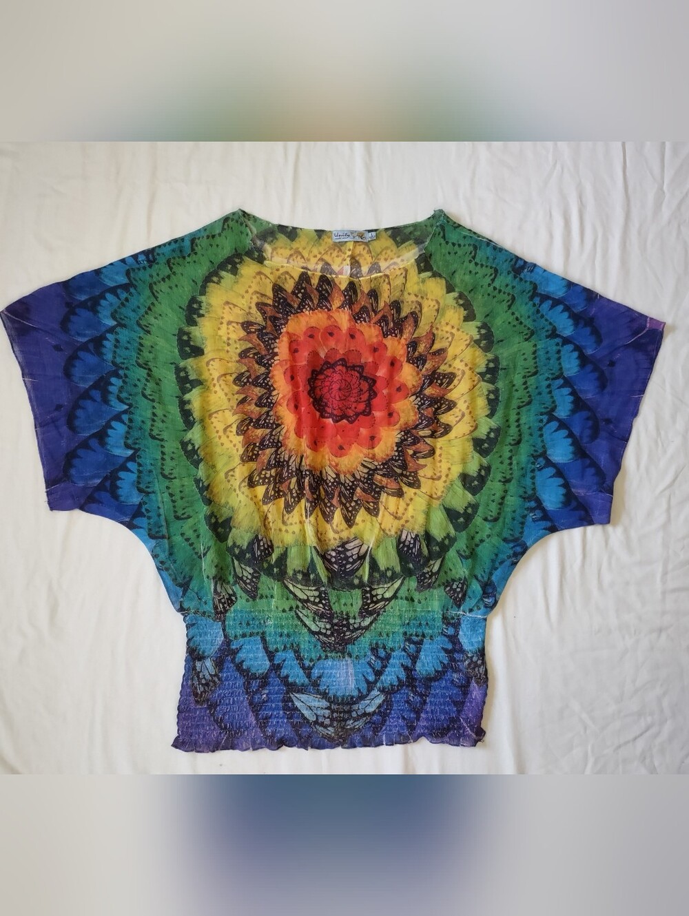 L Sheer Mandala Batwing Bandeau Blouse Boho Festival